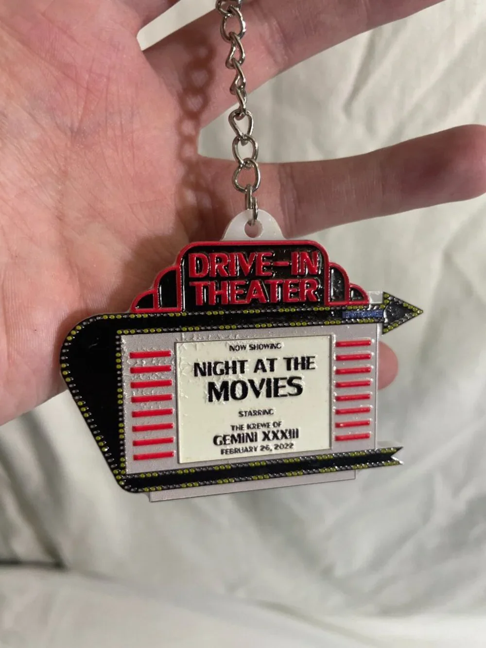 Drive-In Theater Night at the Movies Gemini XXXIII 2022 Mardi Gras Keychain Souv